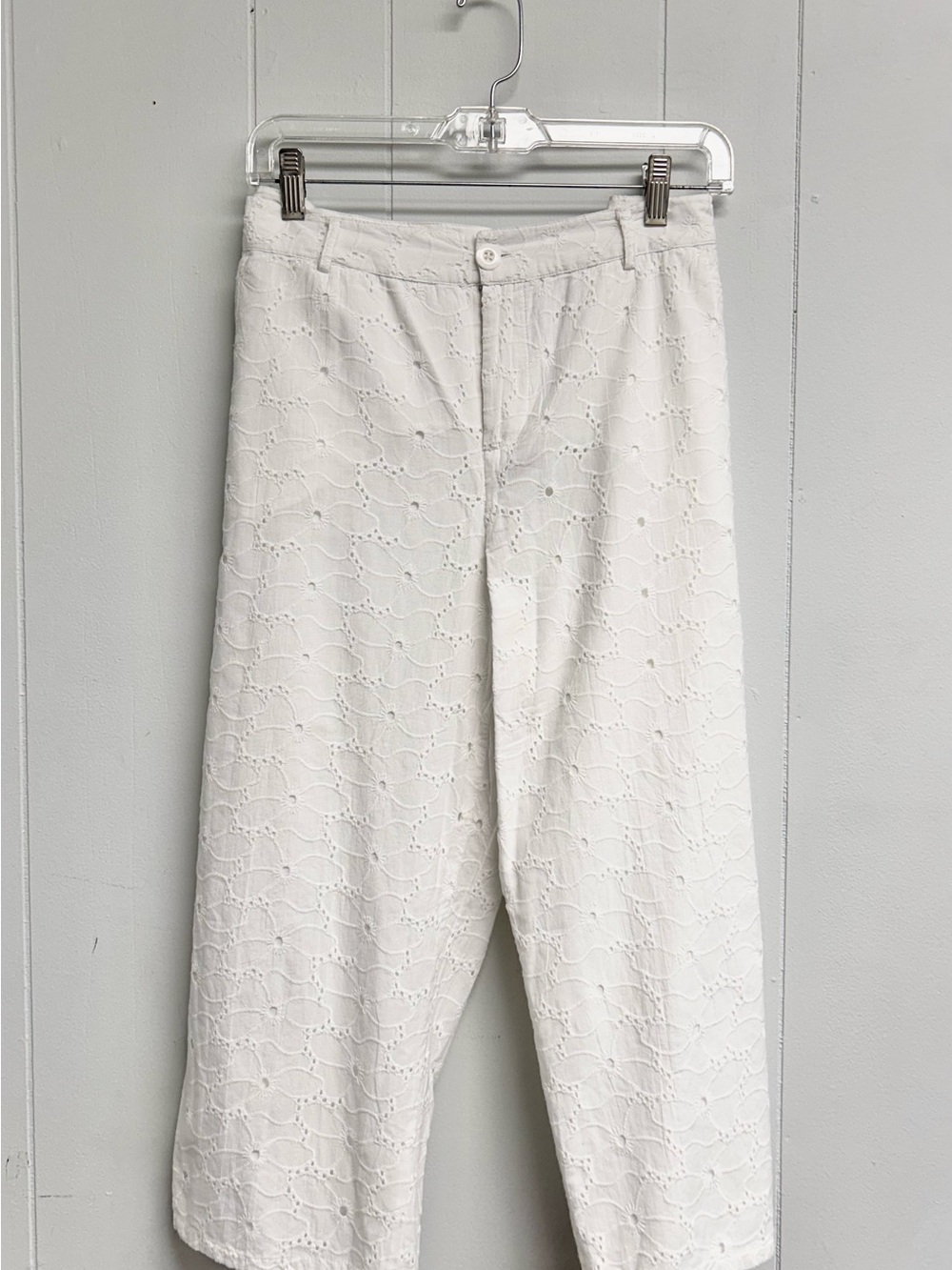 Christopher & Banks White Eyelet Wide-Leg Pants